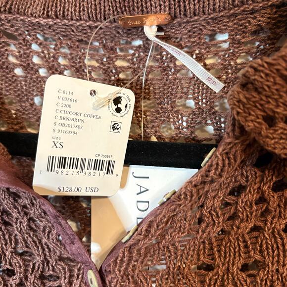 Free People NWT Pointelle Henley Sweater XS Chicory Coffee Brown - Picture 6 of 6